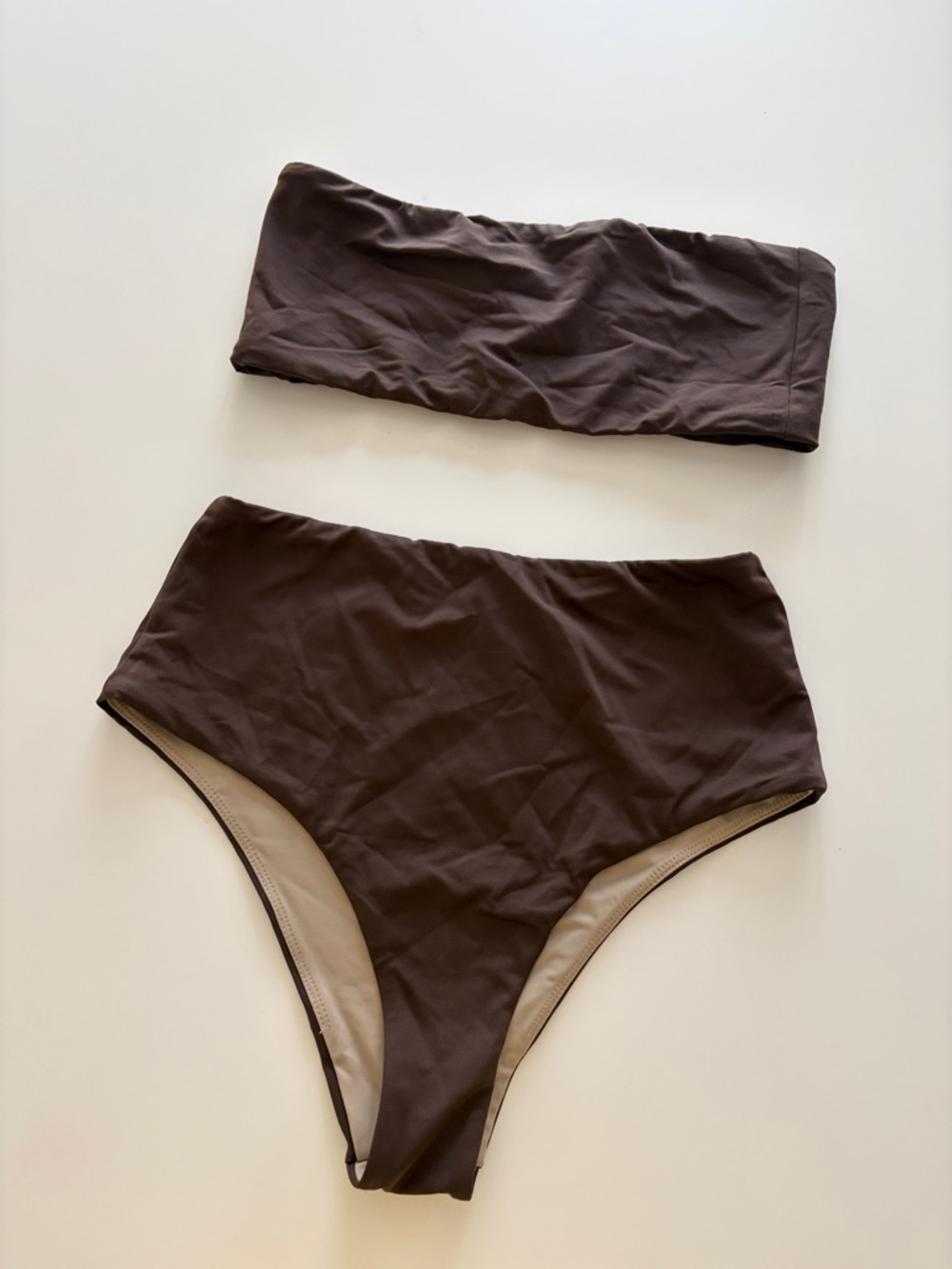 Strapless High-Waist Bikini Set in Dark Brown